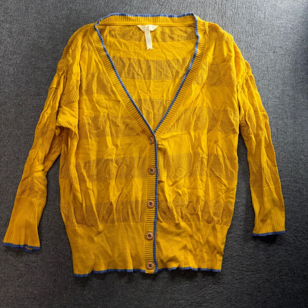 Matilda Jane Joanna Gaines Mustard Yellow Pointelle Knit Cardigan Sweater L